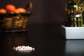 Sea Ã¢â¬â¹Ã¢â¬â¹salt. lump of sea salt on the table in the kitchen. detail.